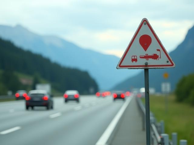 Warning sign about vignette enforcement on Austrian motorway